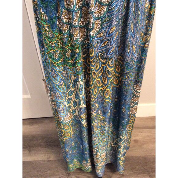Seven Islands Plus size 1X Floral Peacock Dress Sleeveless Maxi Gathered Waist - Picture 8 of 8